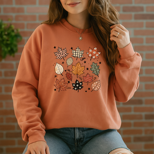 🍂✨ Whimsical Autumn Leaves Sweatshirt 🍁🤎🌿