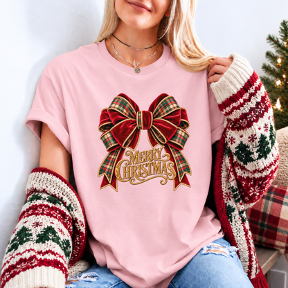 Christmas in Velvet & Tartan 🎀🎄✨ Organic Cotton Christmas T-Shirt
