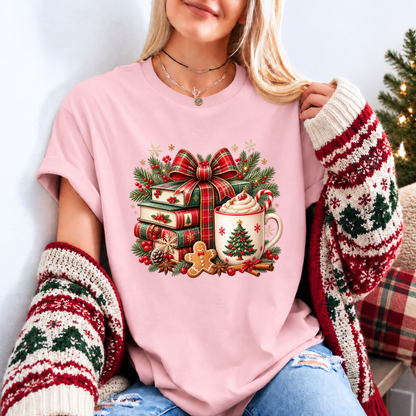 Festive Christmas Book Nook 🎄📚✨ Organic Cotton Christmas T-Shirt