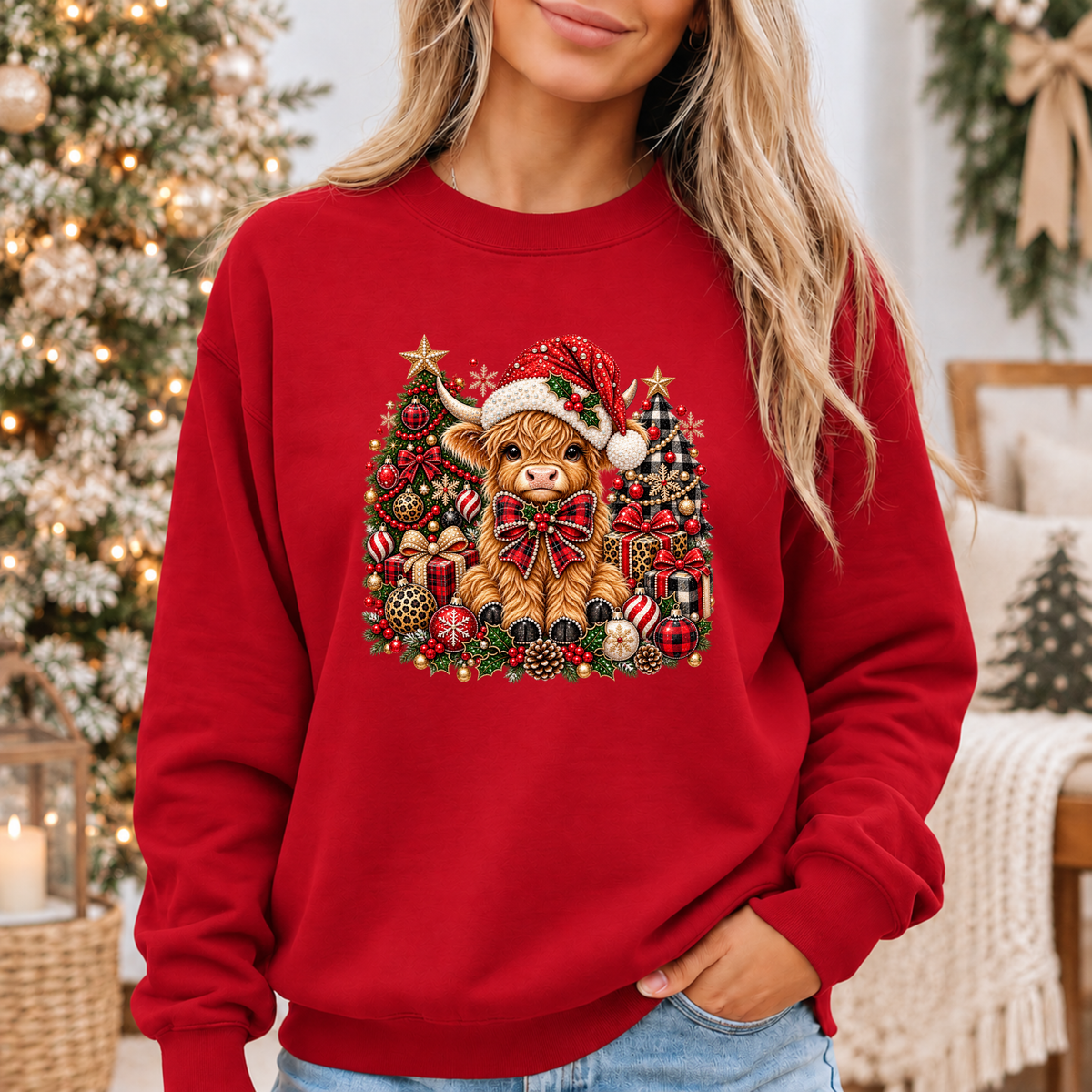 Moo-rry Christmas Highland Cow 🐮🎄🎀 Cosy Christmas Sweatshirt