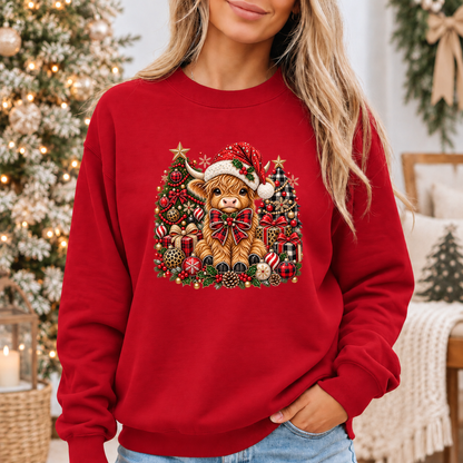Moo-rry Christmas Highland Cow 🐮🎄🎀 Cosy Christmas Sweatshirt