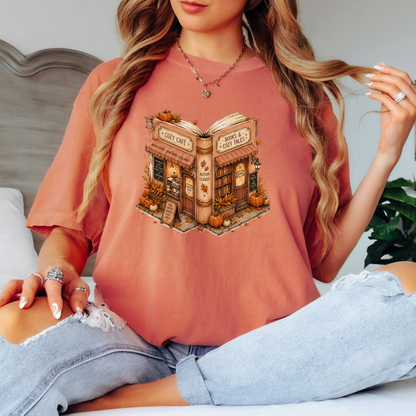 📚🍂 Cozy Café & Books Autumn T-Shirt ☕🎃