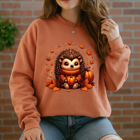 🎃🦔 Cute Cozy Hedgehog Fall 🍂Cotton Sweatshirt