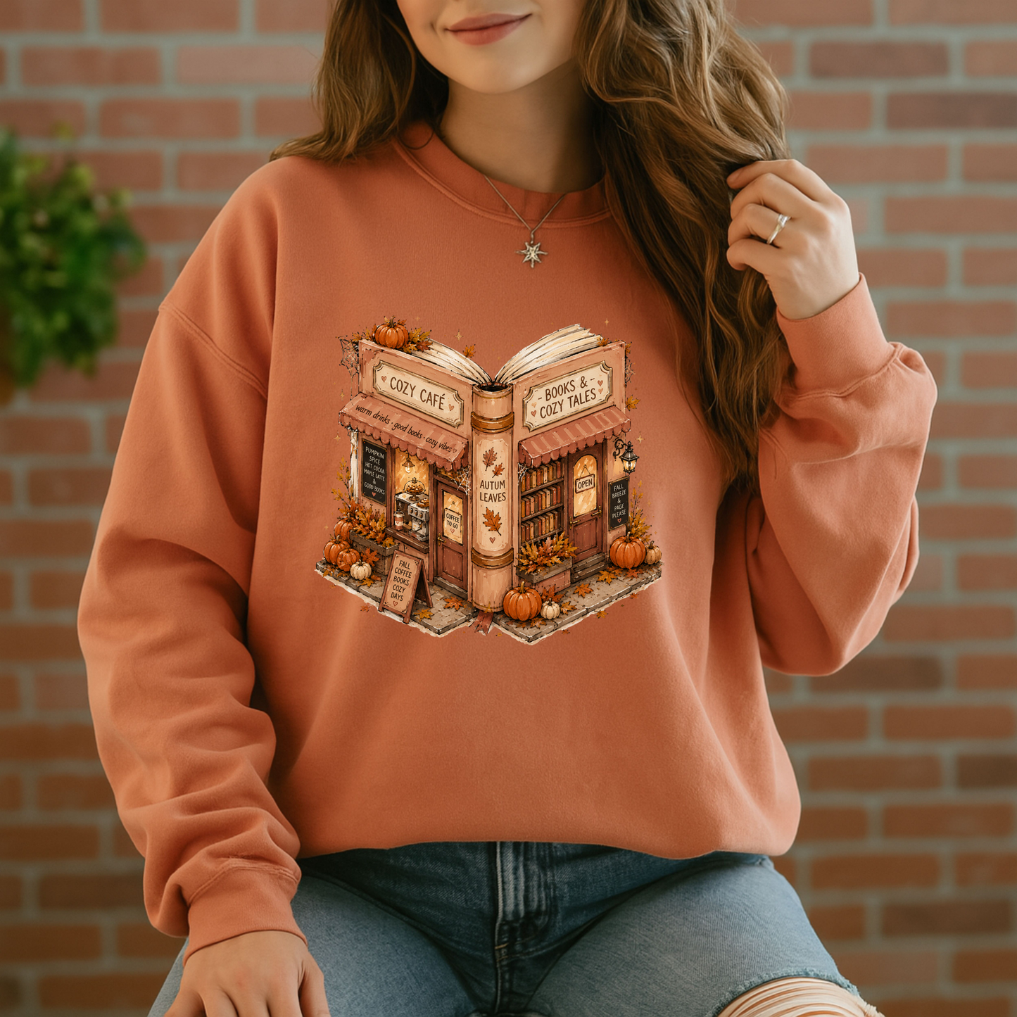 📚🍂 Cozy Café & Books Autumn Sweatshirt ☕🎃