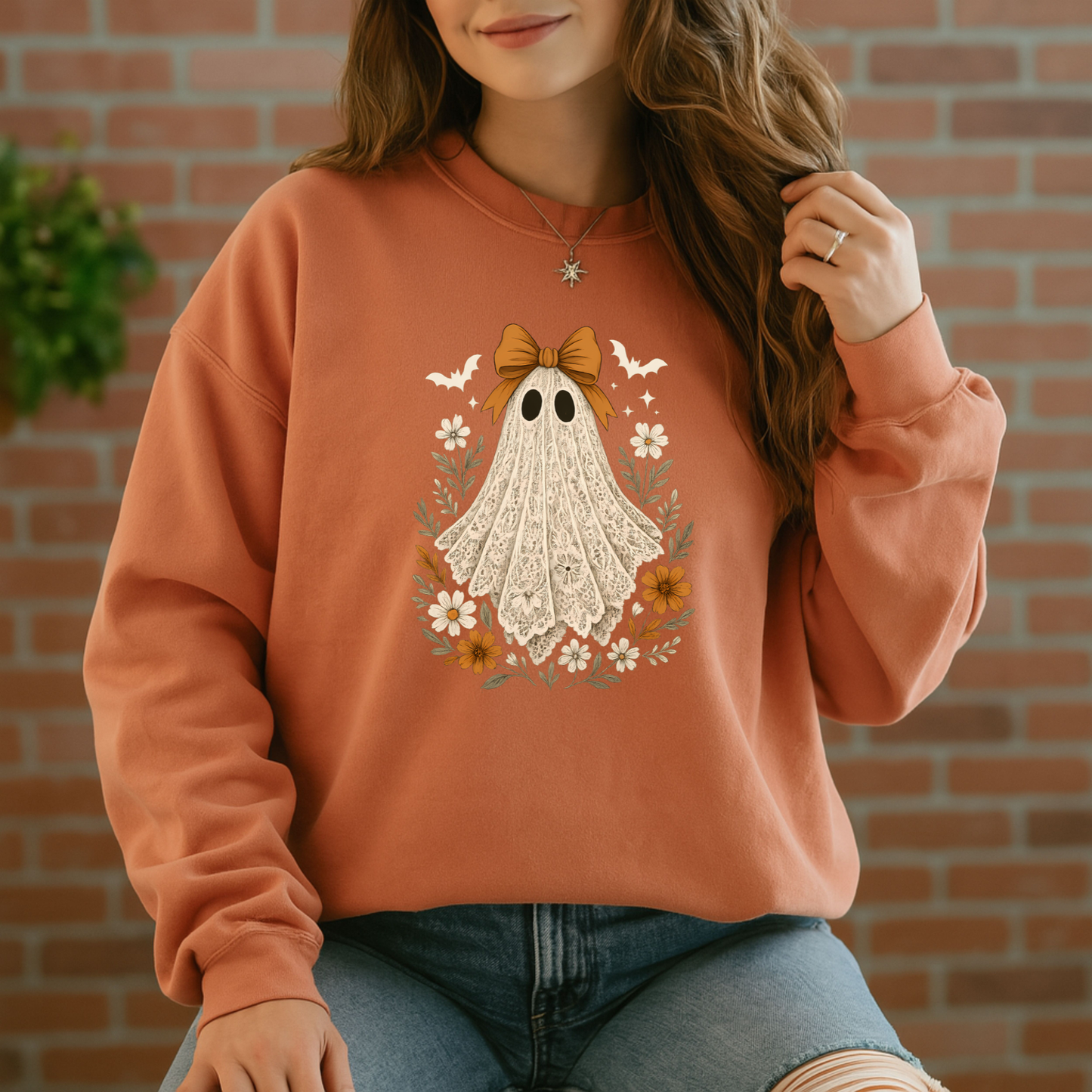 👻🎀 Vintage Lace Ghost Floral Sweatshirt 🌸🍂✨
