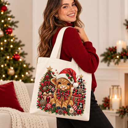 Moo-rry Christmas Highland Cow 🐮🎄 Christmas Tote Bag