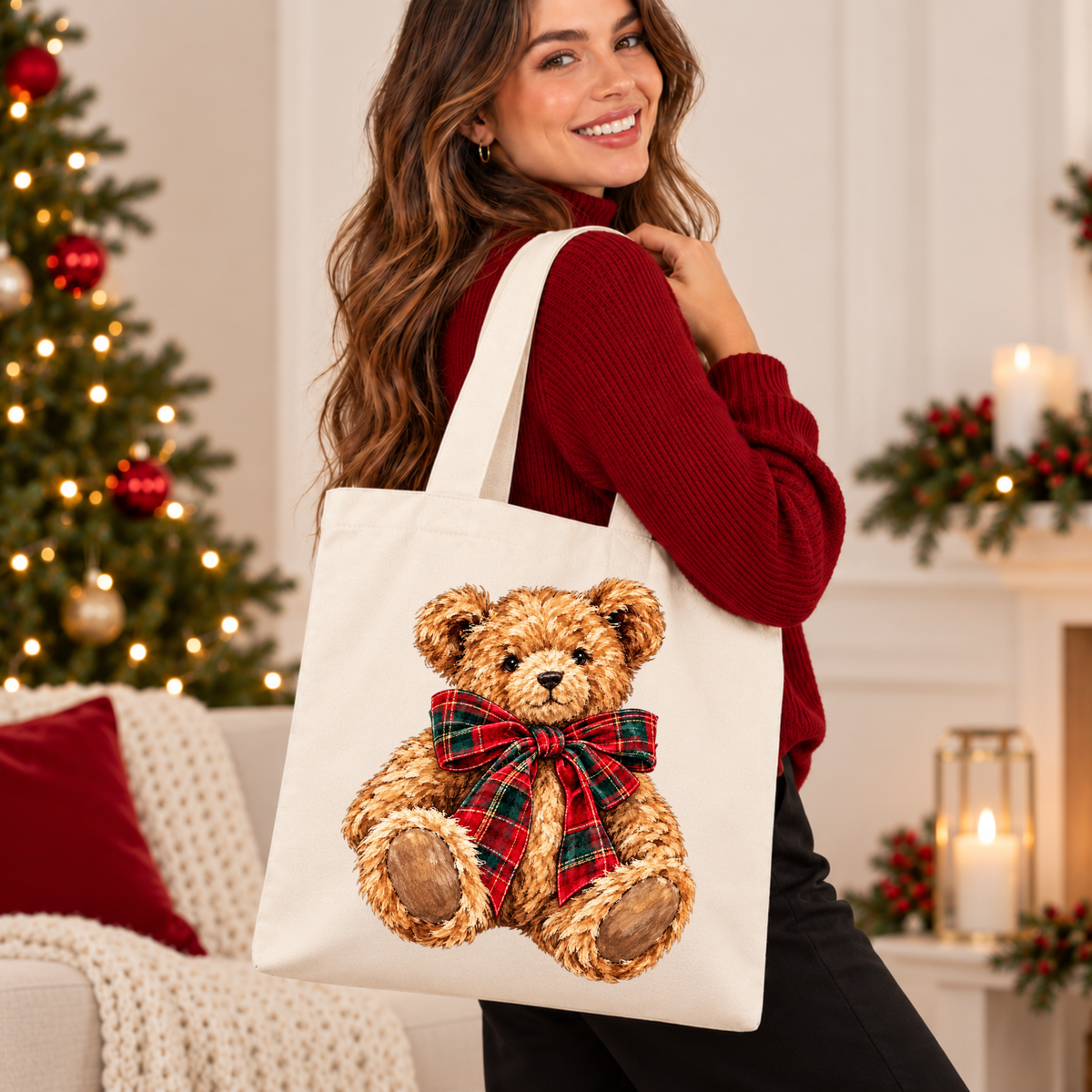 The Cutest Little Christmas Teddy 🧸🎀 Christmas Tote Bag