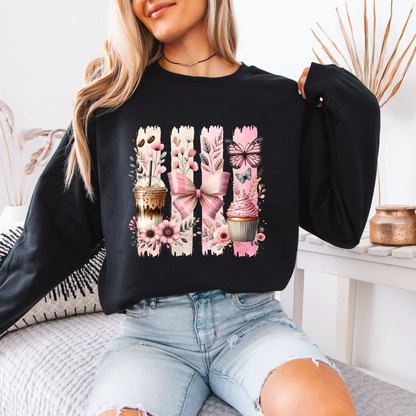 🩷☕ Coquette Coffee & Cupcake Sweatshirt 🎀🦋