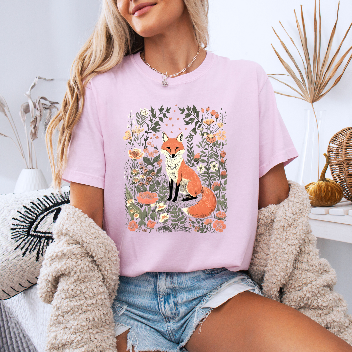 🦊🌸 Woodland Fox Tee🧣100% Organic cotton