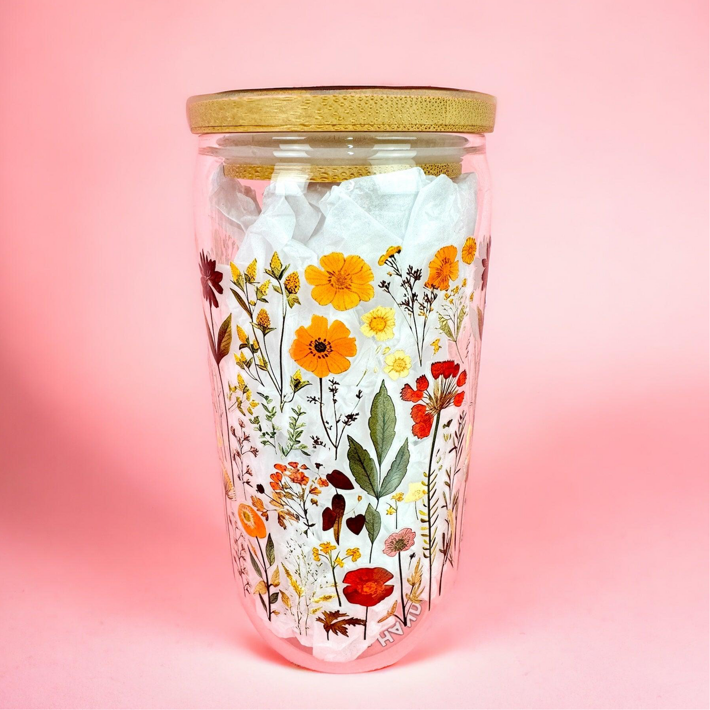 Retro Wildflowers 16oz (455ml) Iced Coffee Glass Cup
