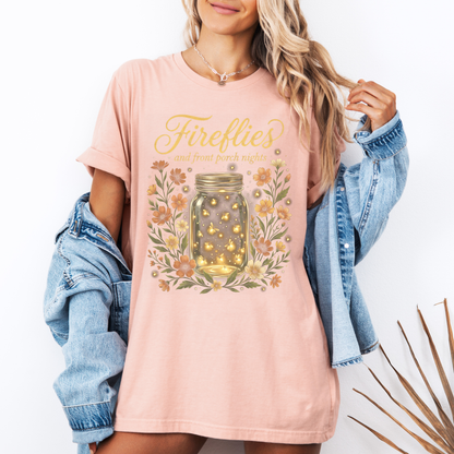 ✨🐞 Fireflies & Front Porch Nights Floral t-shirt 🌙🌼💛