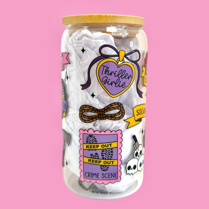 📚Thriller & True Crime Lover 16oz Glass Cup 💀