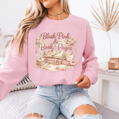 Blush Pink & Book Pages 📚🌸 Sweatshirt