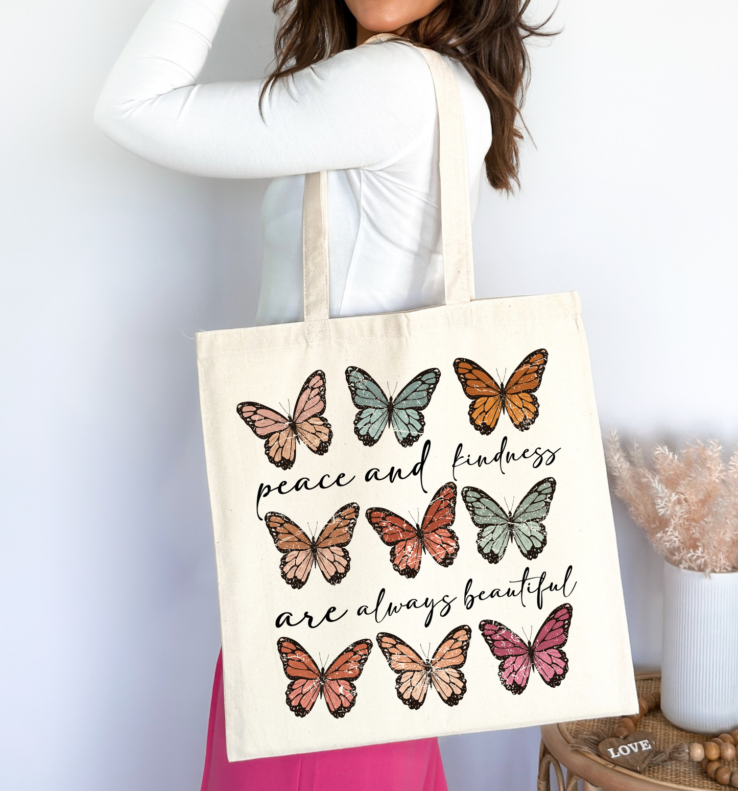 Peace & Kindness Butterfly Inspirational Tote Bag 🦋✨