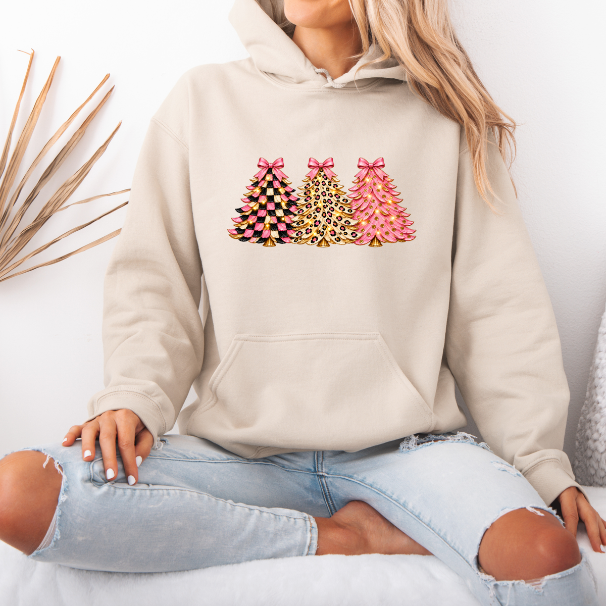 Pink, Wild & Bow-tiful Christmas Trees 🎀🎄  Premium Christmas Hoodie