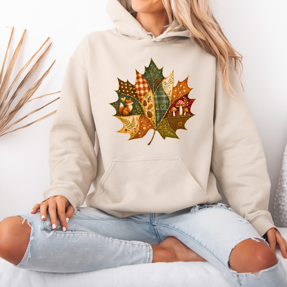 🍂🧵 Patchwork Autumn Leaf Premium Hoodie 🍁✨