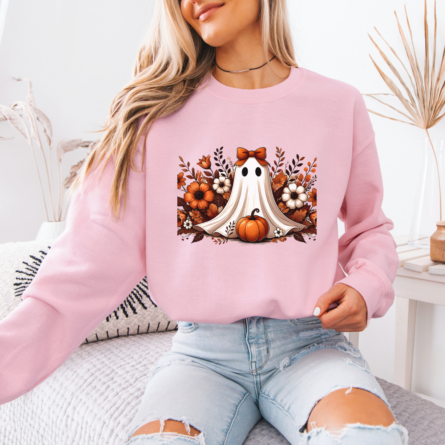 Pumpkin Ghost Bloom Organic Cotton Crewneck Sweatshirt
