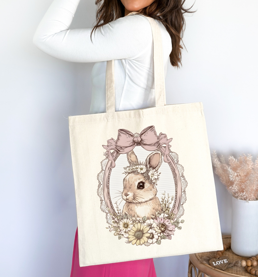 Vintage Floral Bunny Tote Bag 🐰🌸