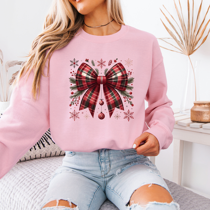 🎀 Cozy Tartan Christmas Bow 🎄🧣  Organic Cotton Sweatshirt