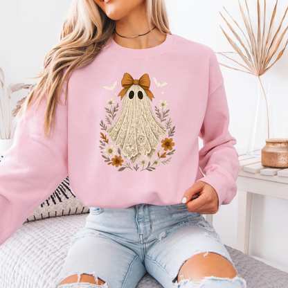 👻🎀 Vintage Lace Ghost Floral Sweatshirt 🌸🍂✨