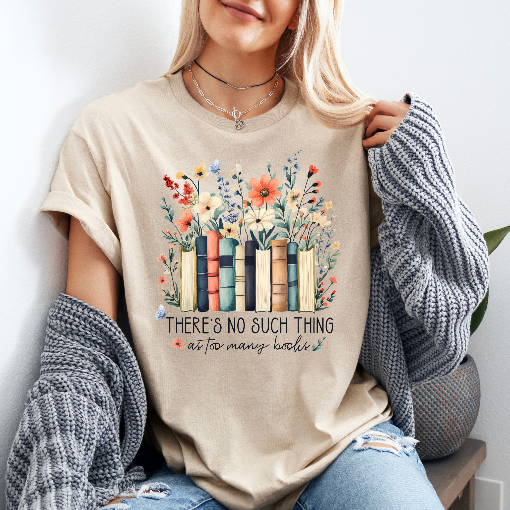 Blossoms and Books  T-shirt 100% Organic Cotton