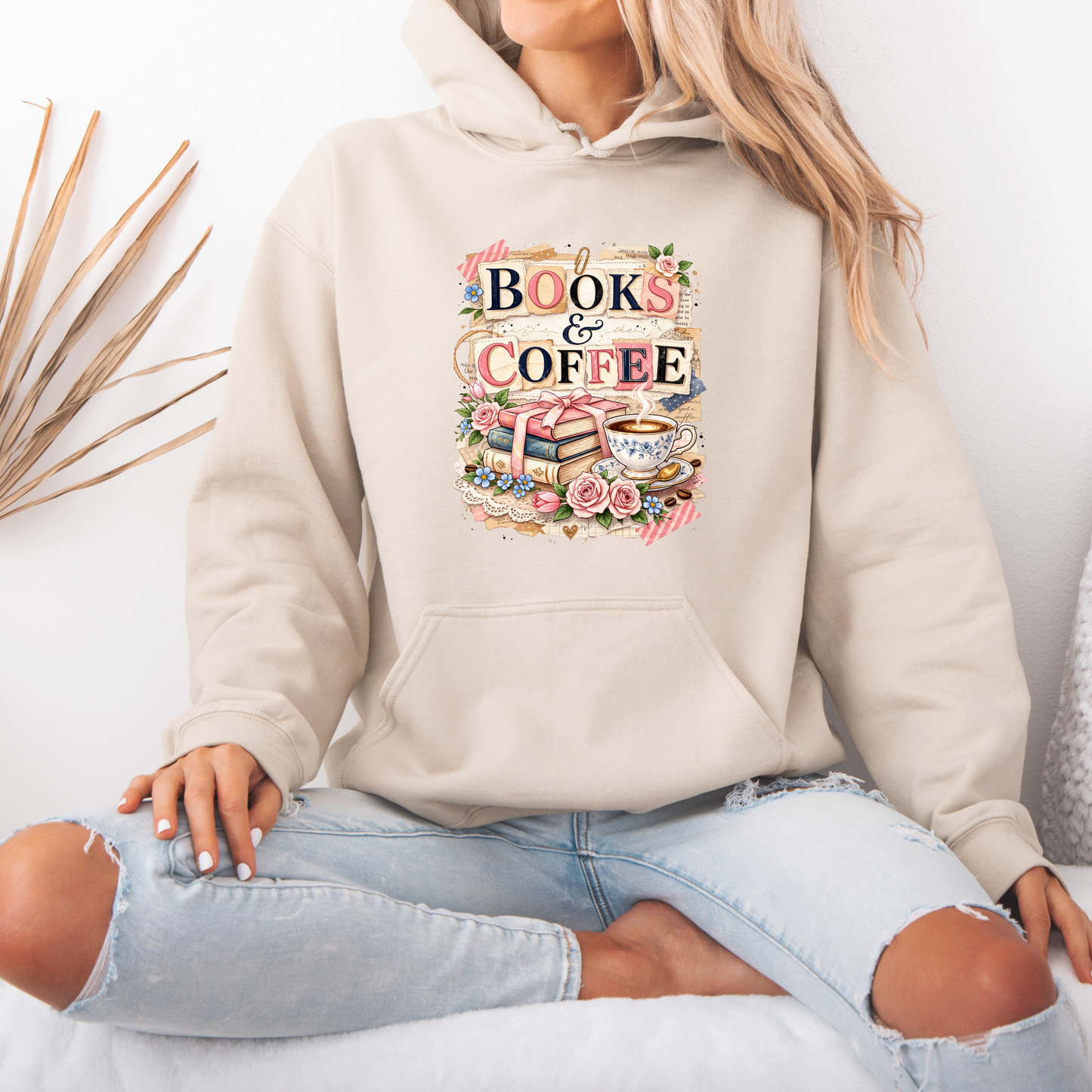 Books & Coffee Vintage Collage Hoodie