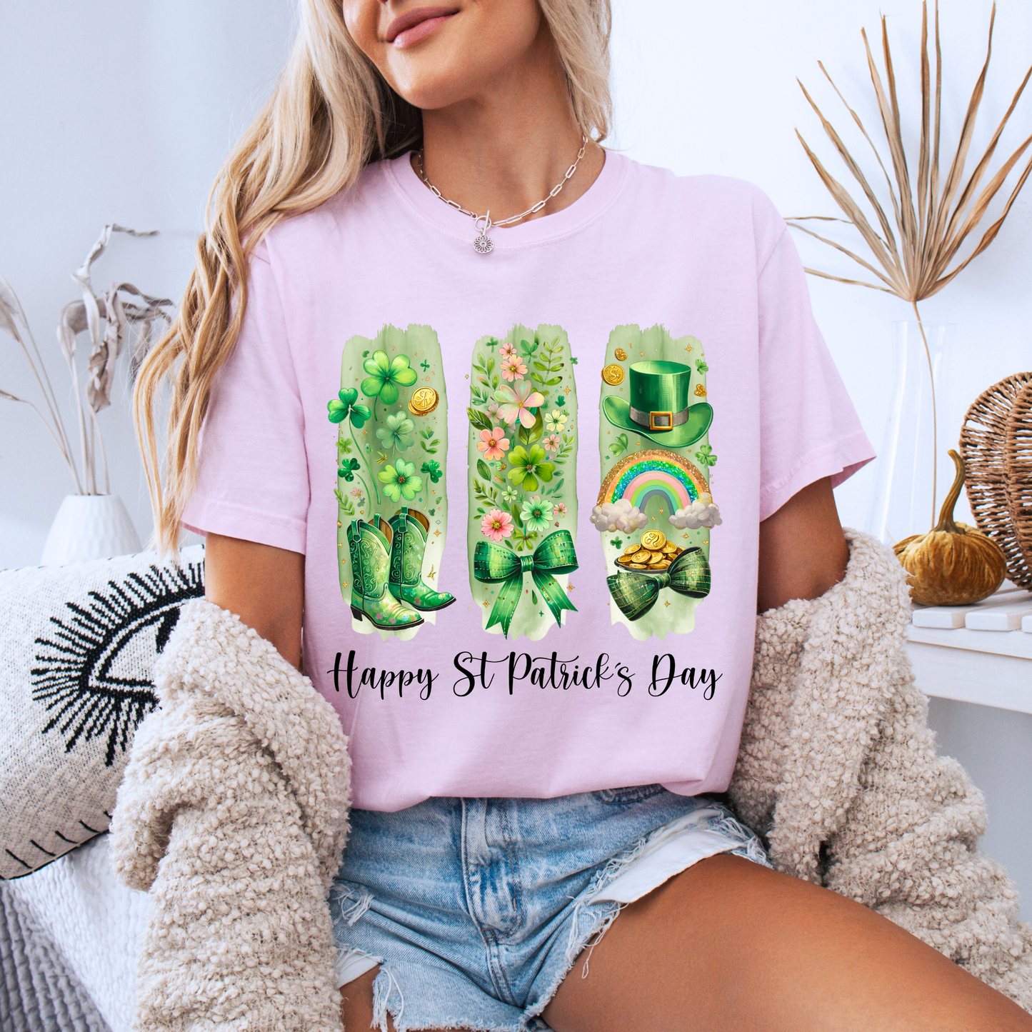 Lucky & Blooming – St. Patrick’s Day Graphic T-shirt 🍀🌈✨