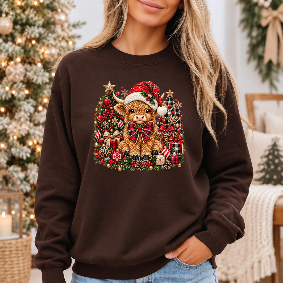 Moo-rry Christmas Highland Cow 🐮🎄🎀 Cosy Christmas Sweatshirt