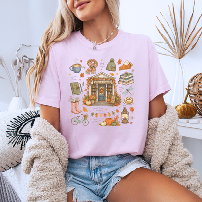 🍂📚 Autumn Bookshop Cotton T-Shirt ☕✨