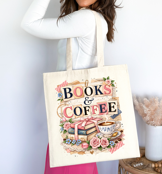 Books & Coffee Book Lover Tote Bag 📚☕🌸