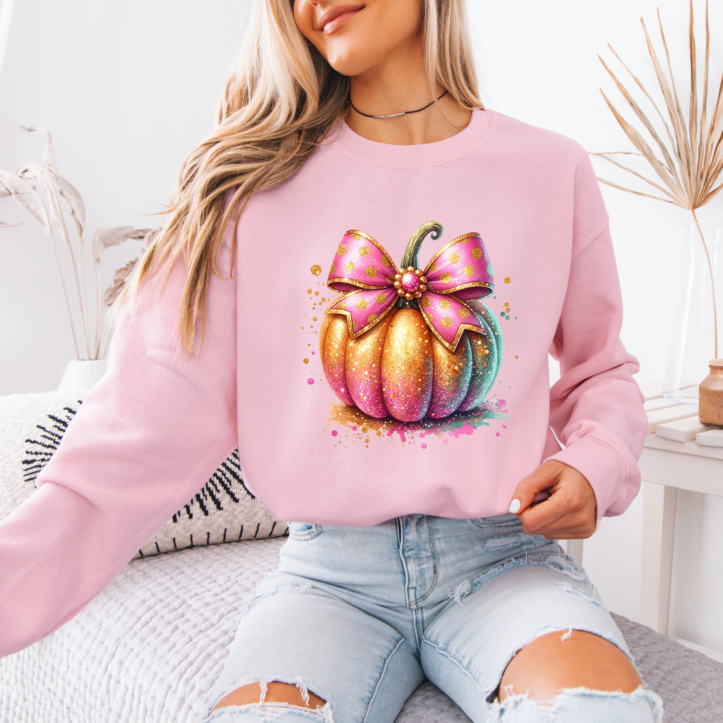 Glitter Pumpkin Organic Cotton Crewneck Sweatshirt