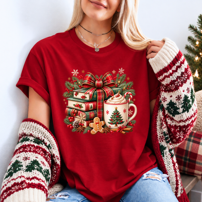 Festive Christmas Book Nook 🎄📚✨ Organic Cotton Christmas T-Shirt