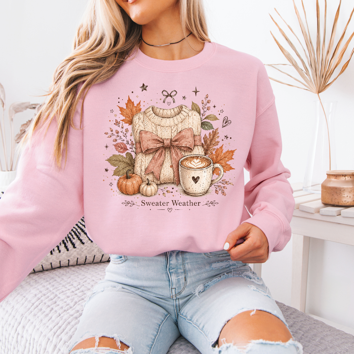 🍂🎀 Sweater Weather Bow Soft Sweatshirt 🧶✨