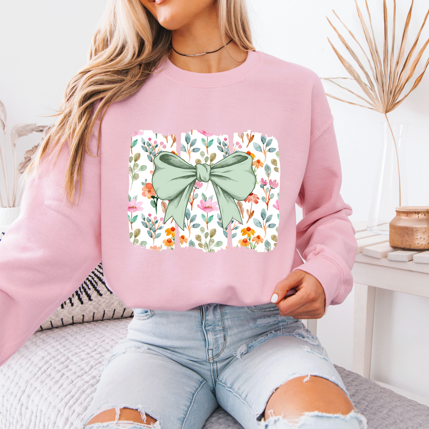 Floral Bow Sweatshirt 🌿🎀