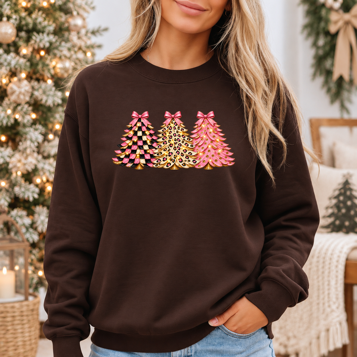 Pink, Wild & Bow-tiful Christmas Trees 🎀🎄✨ Cosy Christmas Sweatshirt