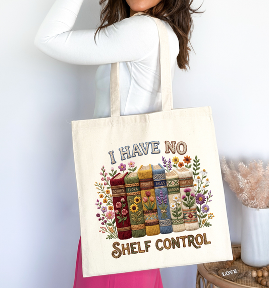 📚🌸 “No Shelf Control” Book Lover Floral Tote Bag