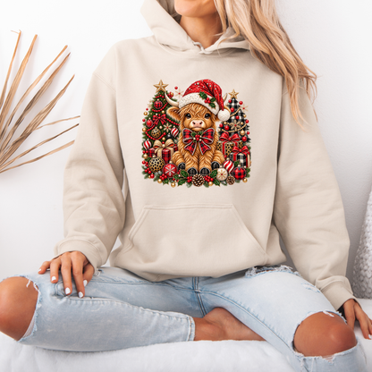 Moo-rry Christmas Highland Cow 🐮🎄  Premium Christmas Hoodie