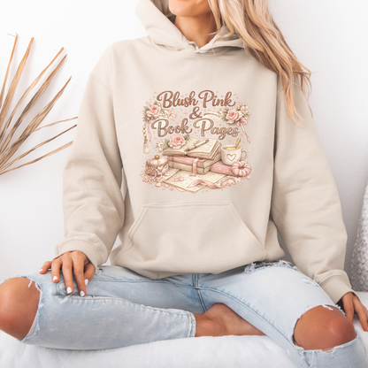 Blush Pink & Book Pages 📚🌸 Luxuriously Thick Hoodie