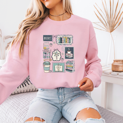 Cozy Book Lover Aesthetic Sweatshirt 📚☕🌿✨