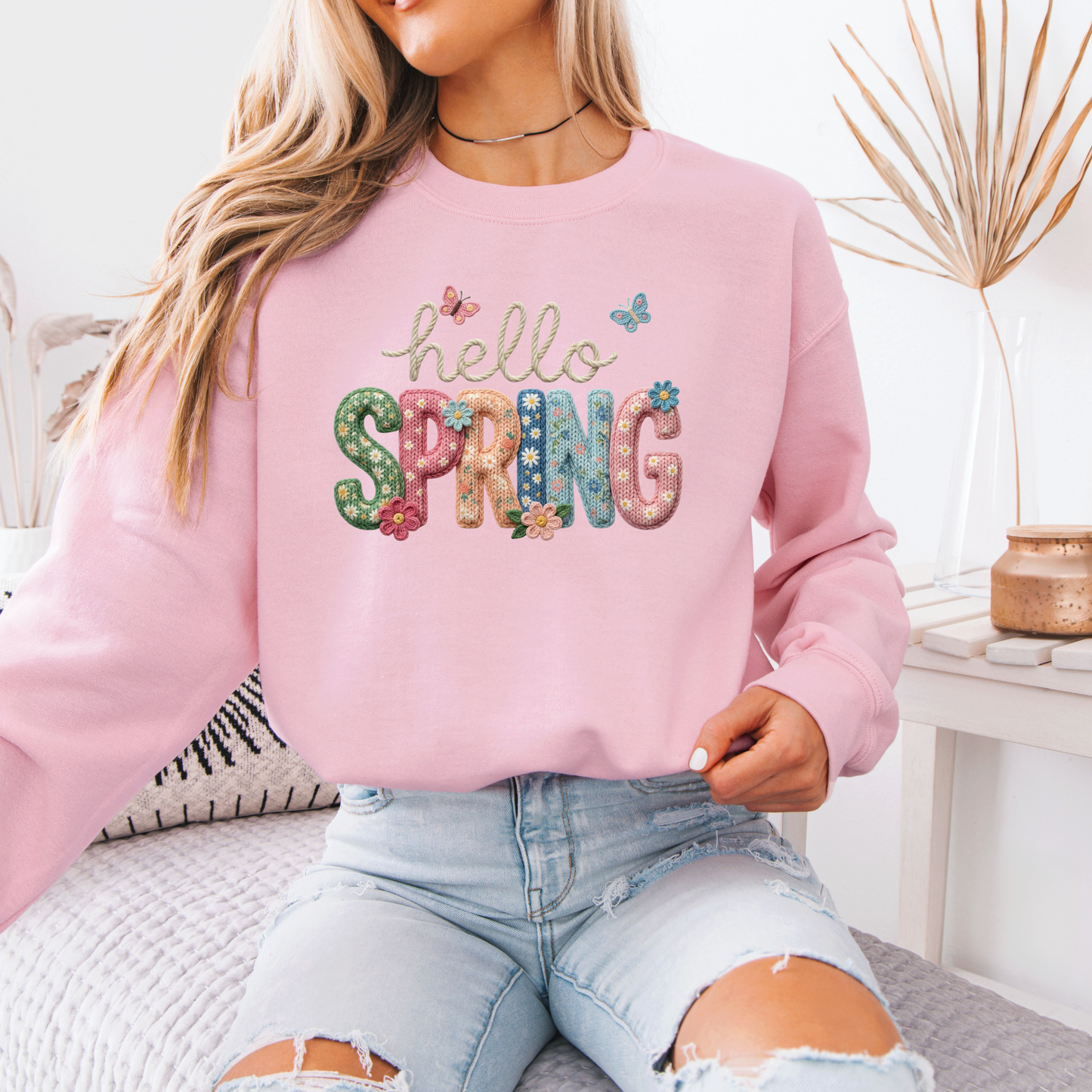 Hello Spring Floral Patch Sweatshirt 🌸🦋