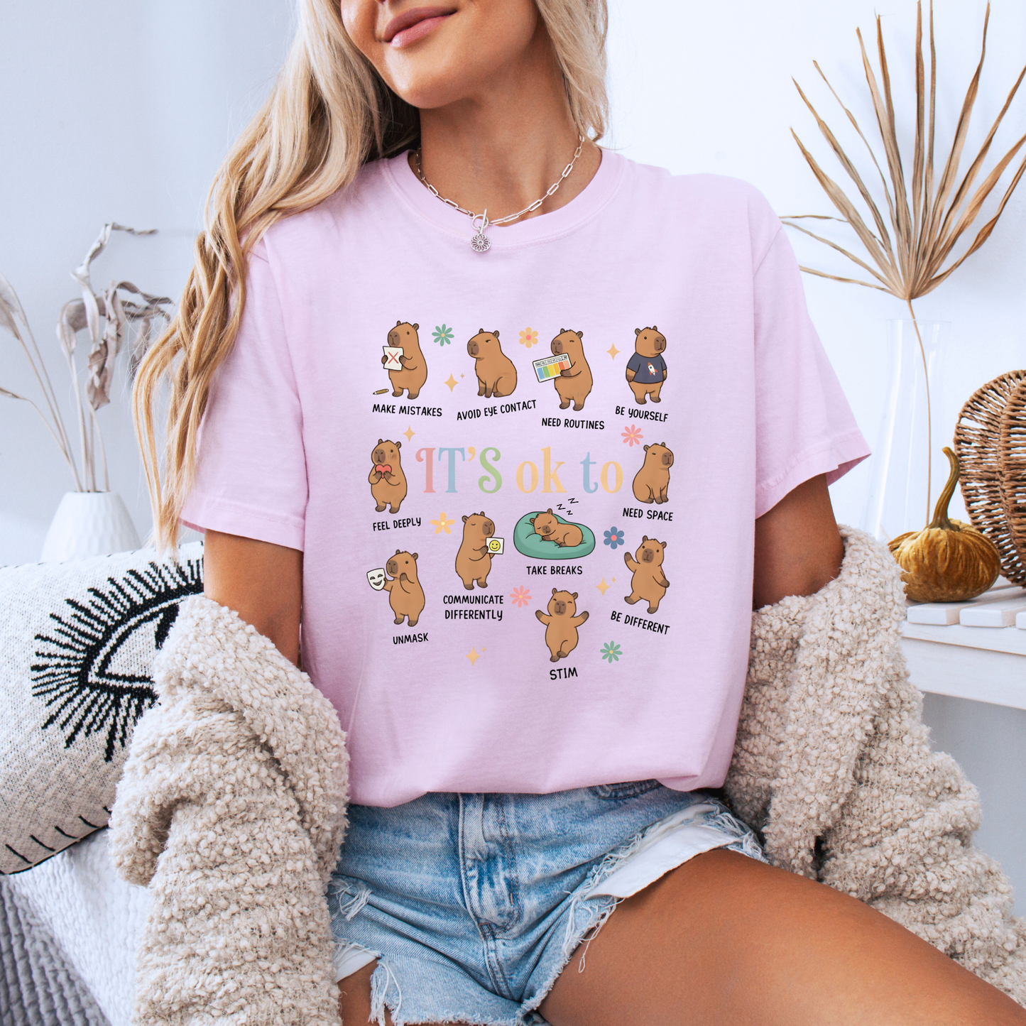 🌸 Cute Capybara Positive Vibes T-Shirt🐻 ✨
