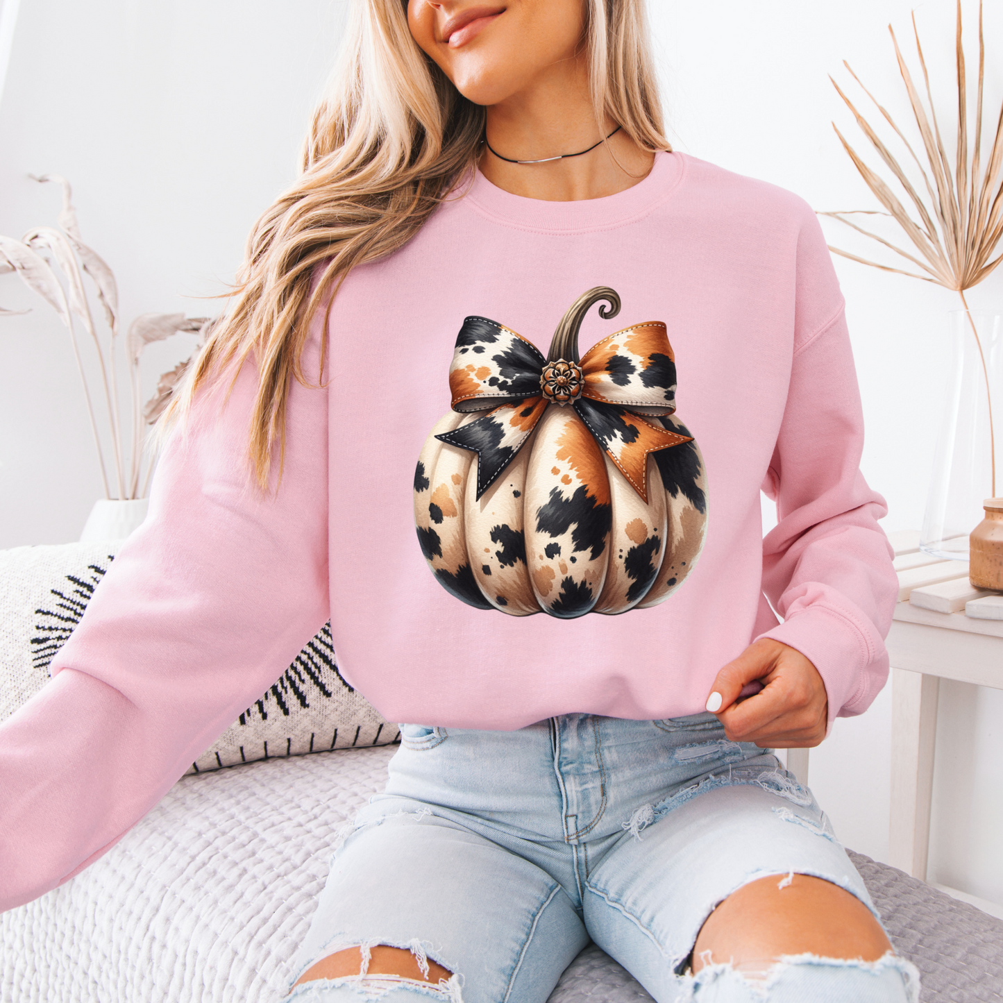 Cow hide Pumpkin Organic Cotton Crewneck Sweatshirt