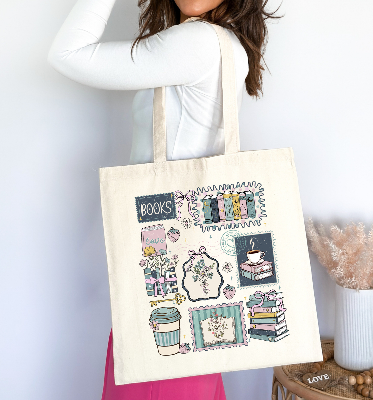 Cozy Book Lover Aesthetic Tote Bag 📚🌸✨