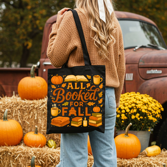 All Booked for Fall Tote Bag – 100% Cotton, Eco-Friendly, Reusable Book Lover Bag