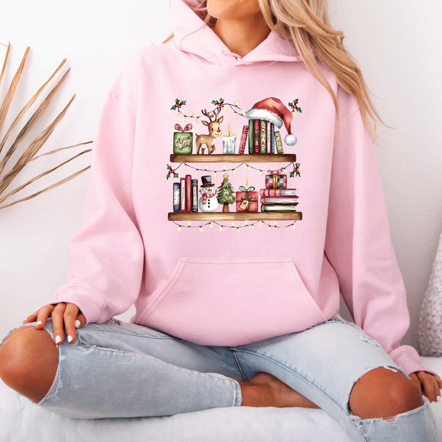 📚✨ 🎄 Cozy Christmas Bookshelf Luxuriously Thick Hoodie