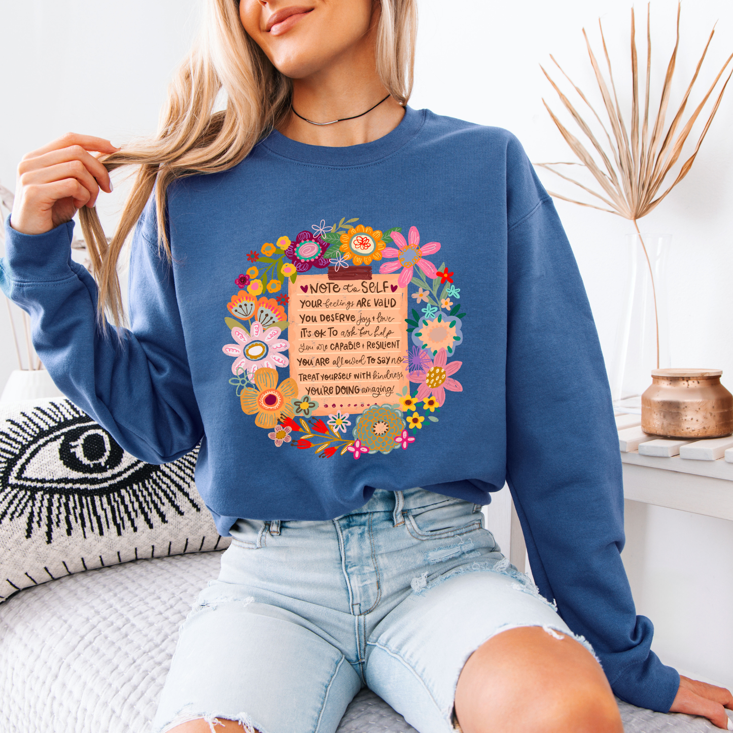 Note to Self Floral Affirmations🌸✨💛 Organic Cotton Sweatshirt