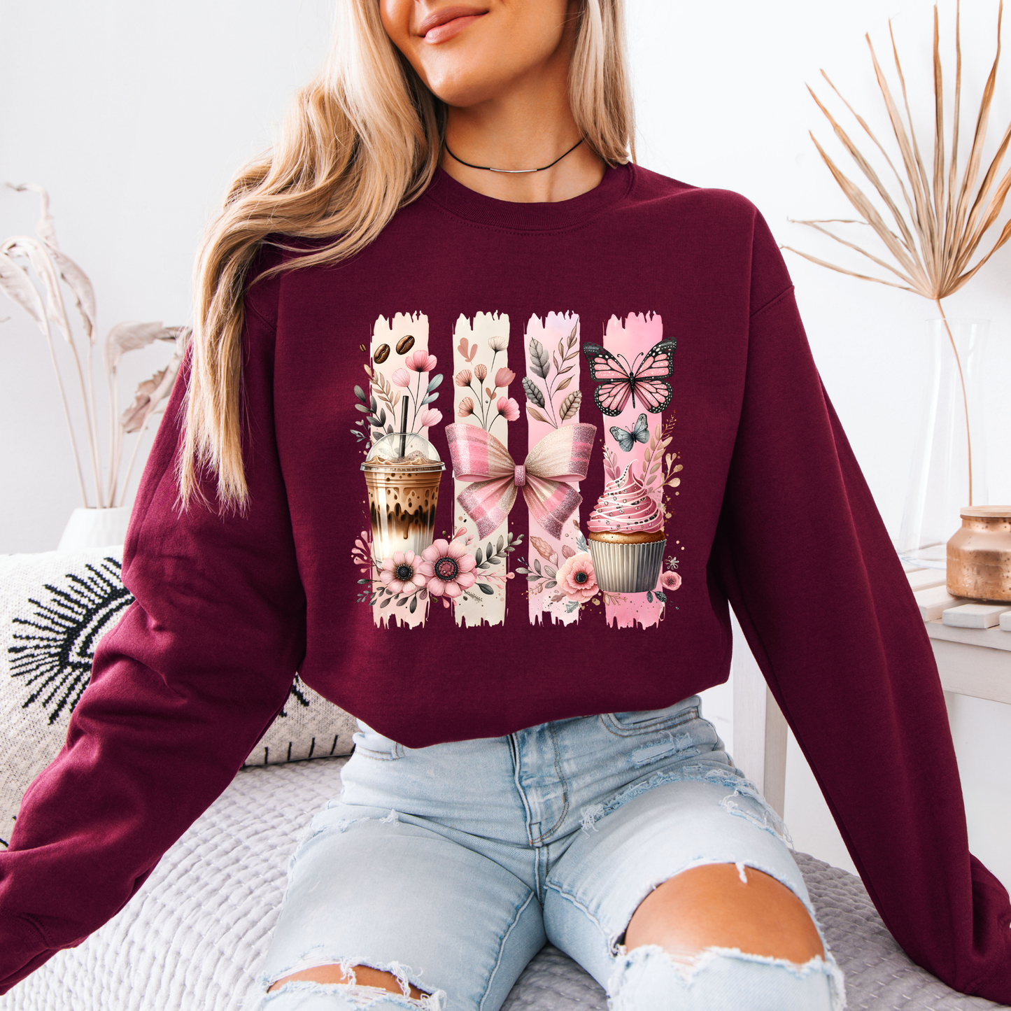 🩷☕ Coquette Coffee & Cupcake Sweatshirt 🎀🦋