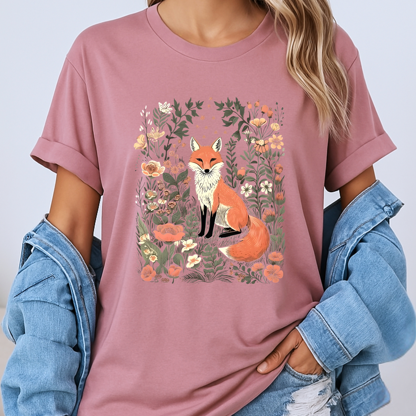🦊🌸 Woodland Fox Tee🧣100% Organic cotton