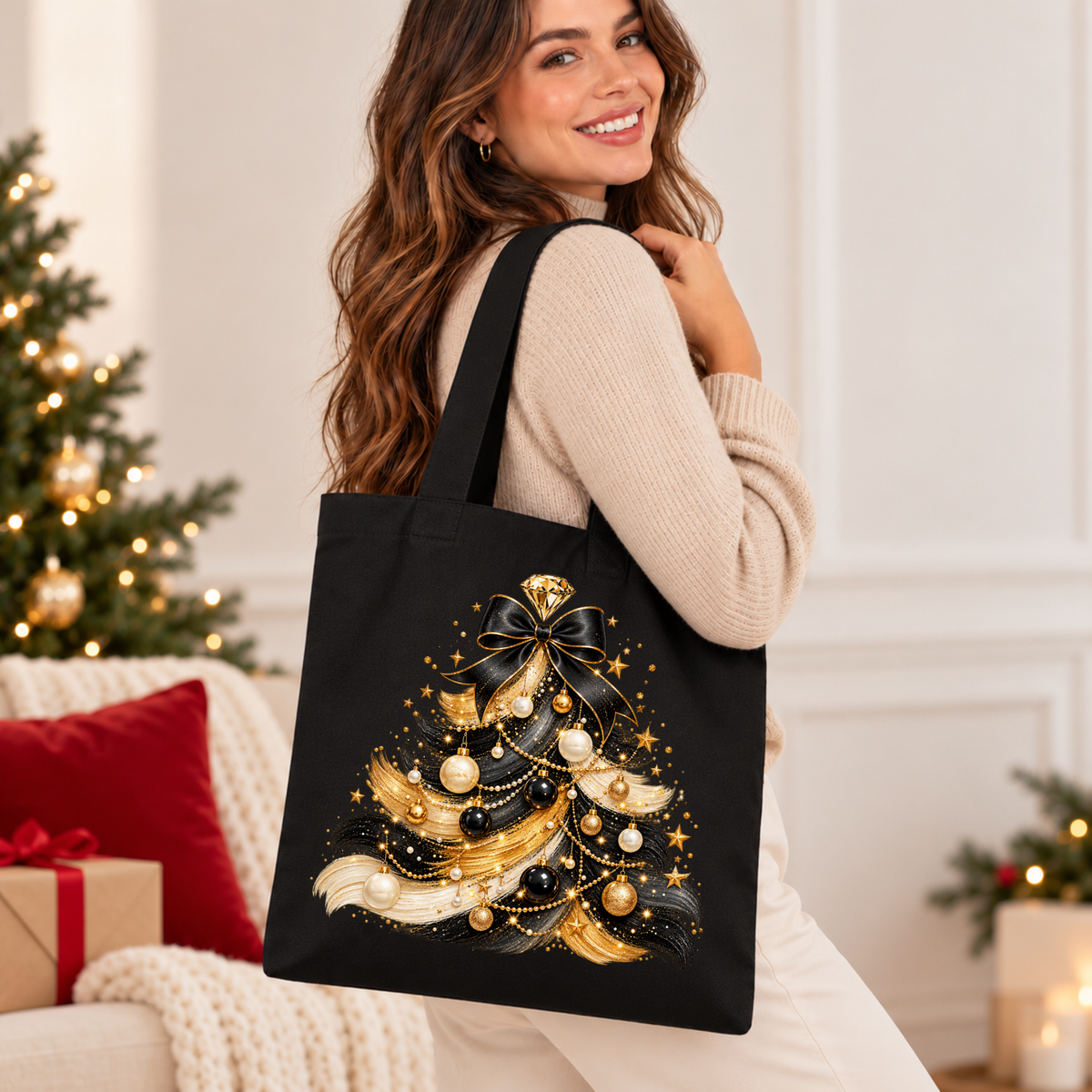 Midnight Glam Christmas Tree ✨🖤 Christmas Tote Bag