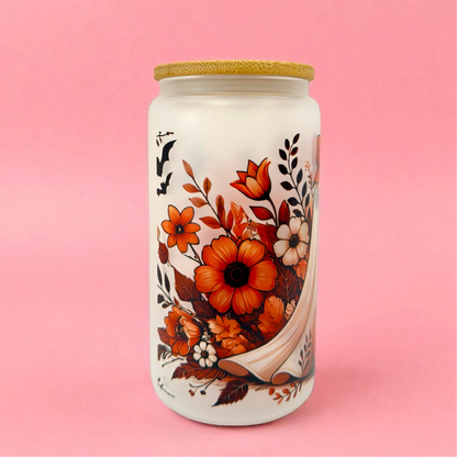 🎃👻 Fall Ghost & Pumpkin 16oz Frosted Glass Can